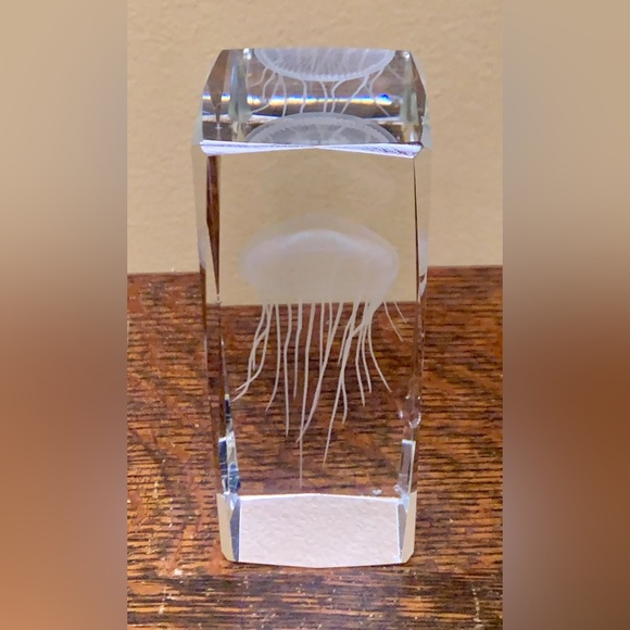 3D Jellyfish Etched Solid Faceted Lead Crystal Decorative Paperweight - Picture 2 of 16